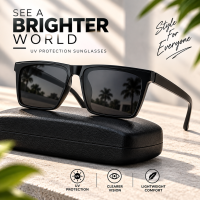 New Trendy Black Sunglasses for Men & Women – 100% Original Double Poly Anti-Ultraviolet UV400 Protection Stylish Driving Sun Glasses with Standard Size Universal Fit